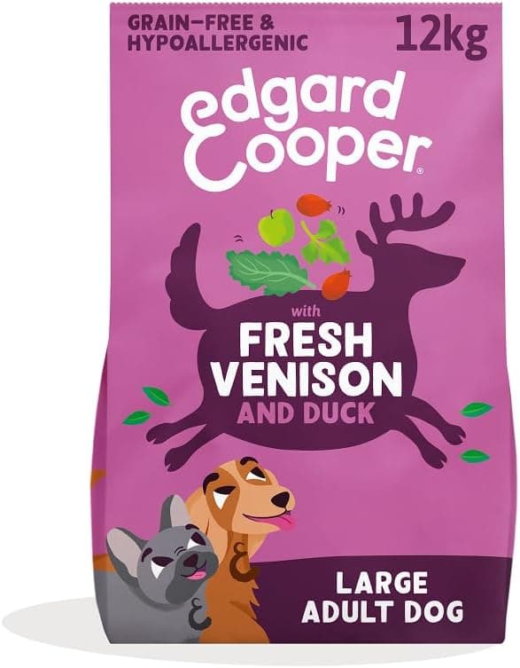Edgard & Cooper Pienso Para Perros Adultos Grandes, Venado y Pato Fresco (12kg), Comida Perro Seca Sin Cereales, Hipoalergénica, Ingredientes Naturales, Con equilibrio de fibra añadido