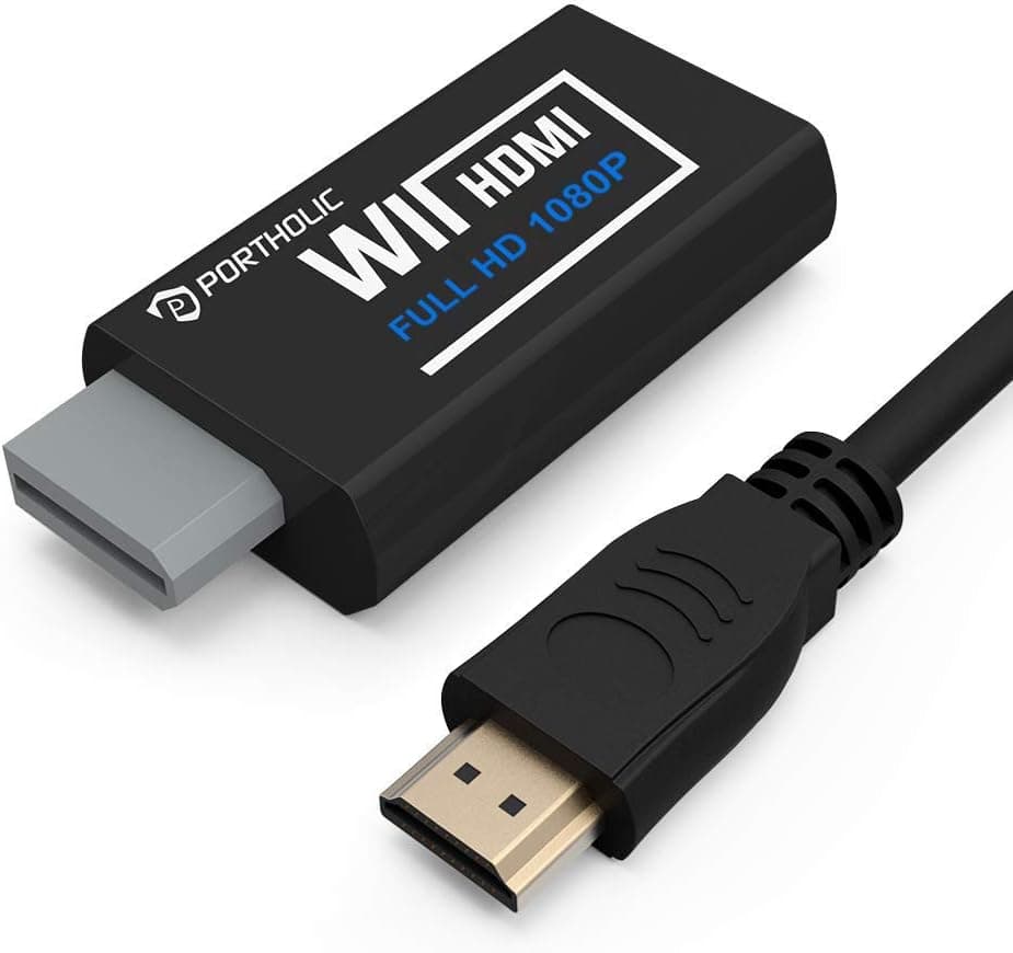 PORTHOLIC - Convertidor de Wii a HDMI 1080P para dispositivo Full HD, adaptador HDMI de Wii con conector de audio de 3,5 mm y salida HDMI compatible con Wii, Wii U, HDTV, monitor - Soporta modos de