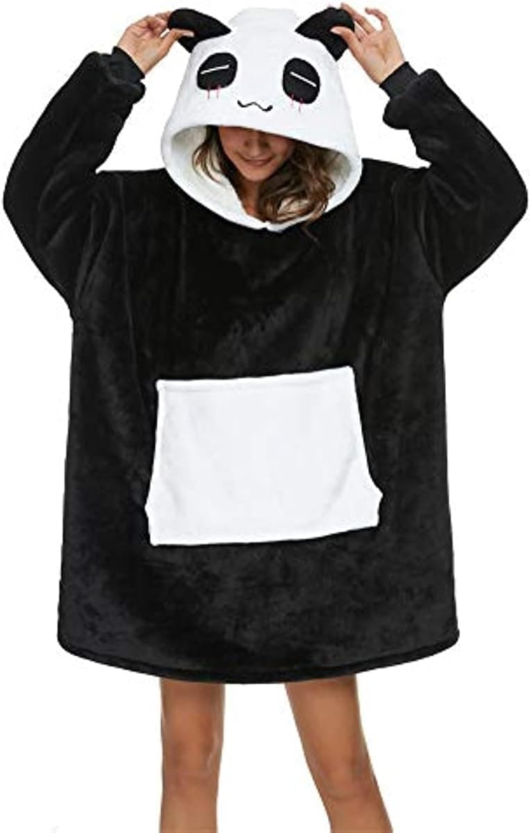 LATH.PIN Panda Manta-sudadera de gran tamaño con capucha de franela, unisex