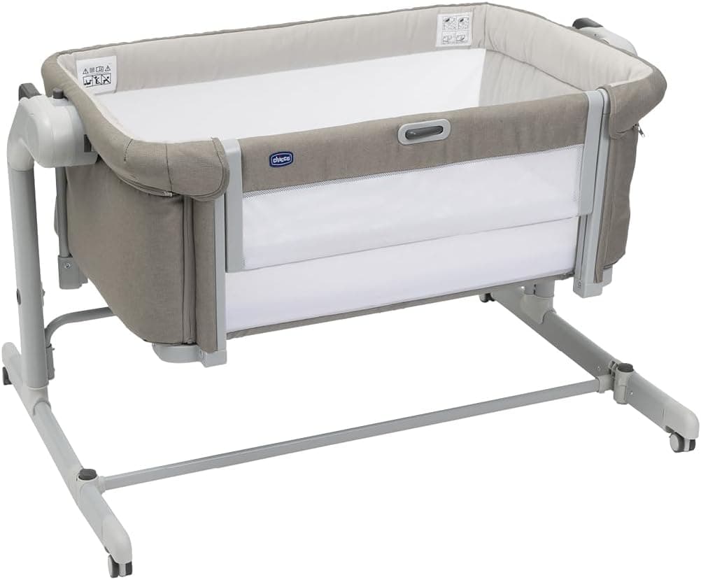 Chicco Next2Me Magic EVO, Cuna Colecho Bebé, con Modo Columpio, Aleta Abatible, 11 Niveles de Altura, Altura Ajustable, Cuna de Colecho, 4 Ruedas, Colchón y Bolsa de Viaje Incluido, Beige