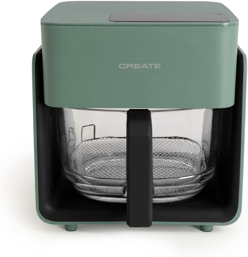 CREATE/AIR FRYER STUDIO CRYSTAL/Freidora sin aceite 4.2 L sin vaporizador de agua verde sage/Capacidad 5-6 raciones, 6 programas, bandeja de cristal, control de tiempo y tempertura, 1300W