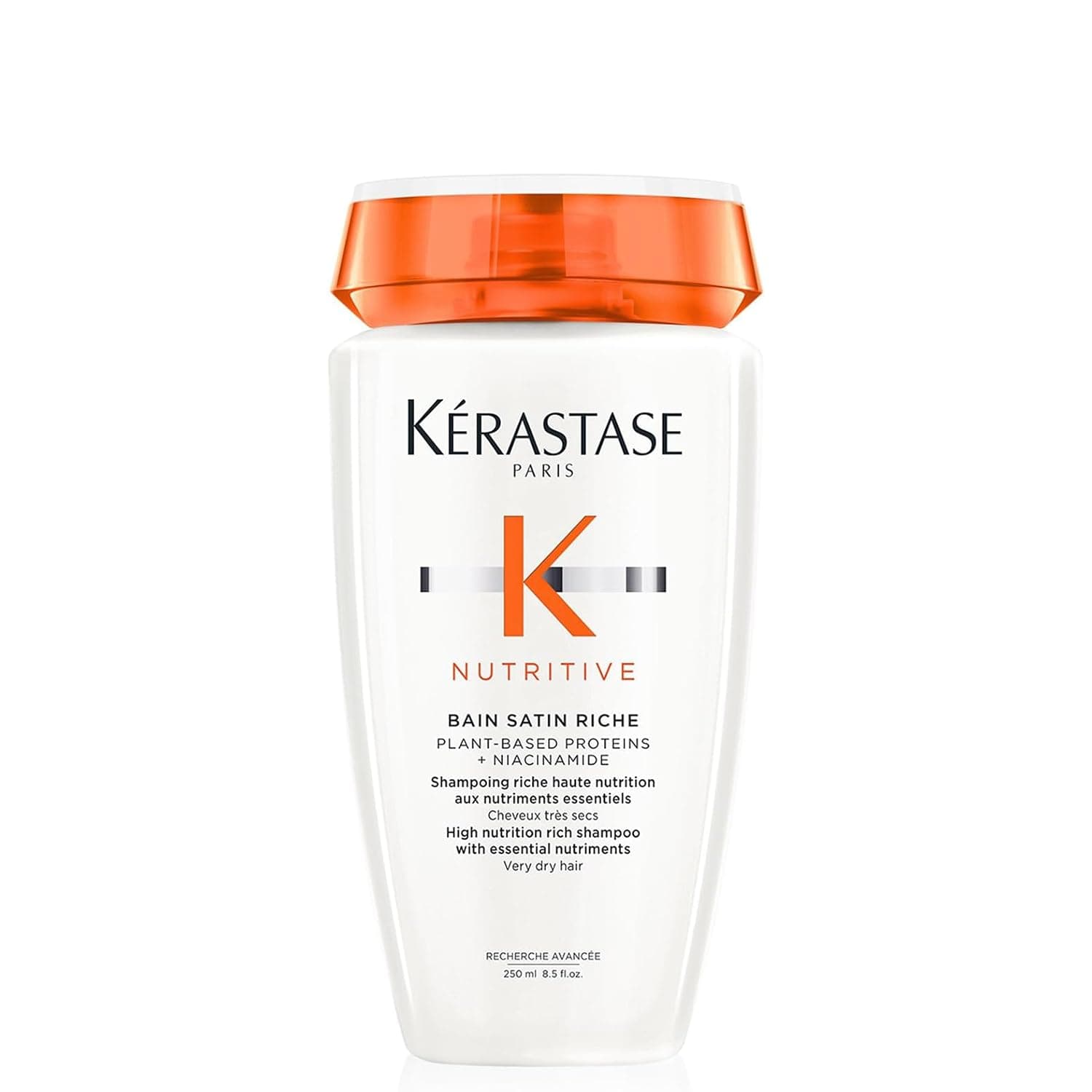 Kérastase Nutritive, Champú Hidratante, Fortalece y Repara la Fibra Capilar, Con Proteínas Vegetales, Fórmula con Polímeros Antisequedad, Para Cabello muy Seco, Bain Satin Riche, 250 ml