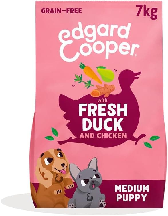 Edgard & Cooper Pienso Para Cachorros Medianos, Pato y Pollo Fresco (7kg), Comida Perro Seca Sin Cereales, Con los Ingredientes Naturales, Con equilibrio de fibra añadido