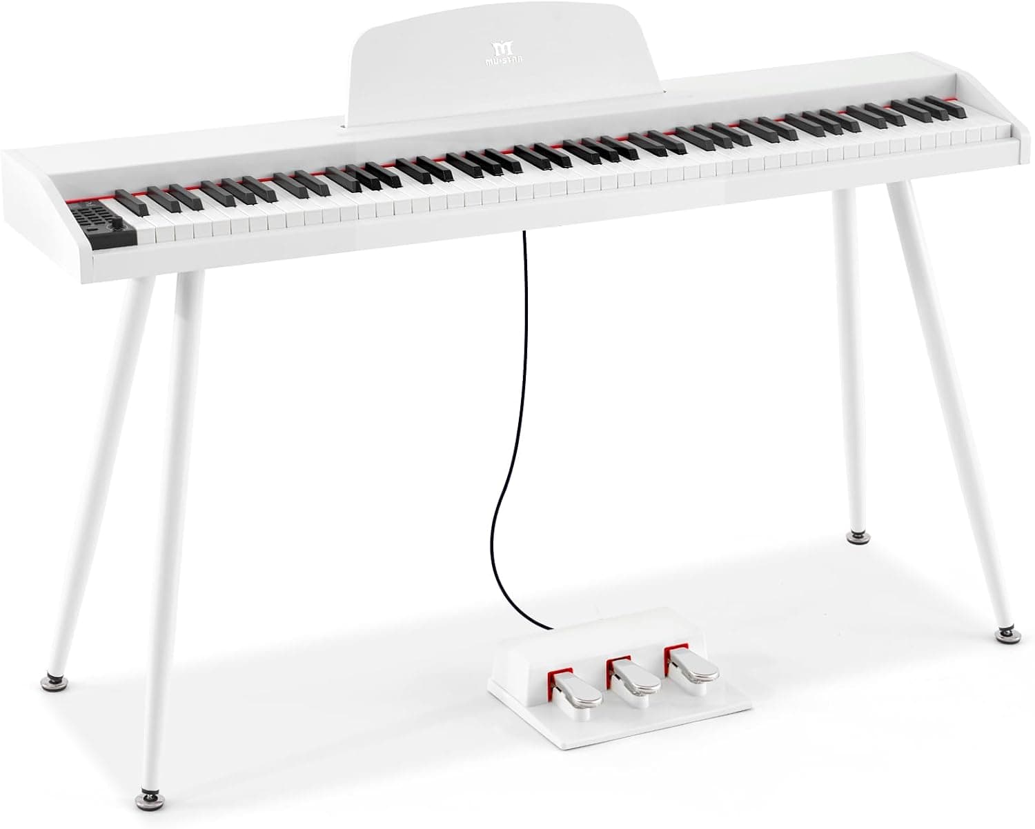 MUSTAR Piano digital de 88 teclas con sistema de 3 pedales para principiantes, color blanco