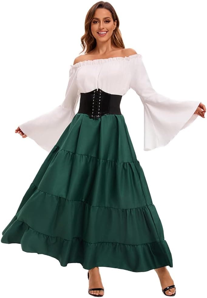 Feynman Vestido Medieval para Mujer con Mangas Trompeta, Estilo Medieval Victoriano, Vestido Largo renacentista, gótico. para Carnaval, Halloween, Fiestas de Princesas, Disfraz