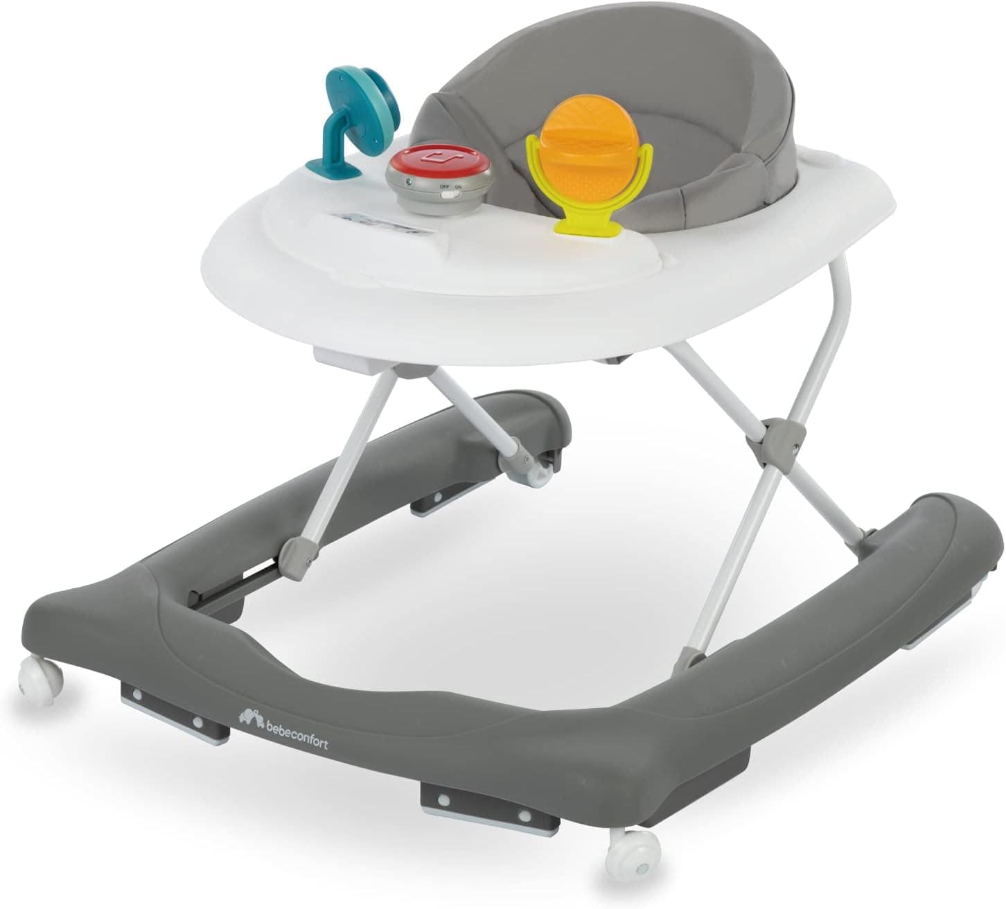 Bebeconfort Explorer, Andador bebé, Primeros pasos, 3 alturas regulables, Centro de actividades con 12 melodías, Asiento acolchado, Base antivuelco, Para niños 6 meses – 12 kg, Grey Mist