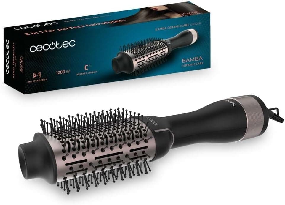 Cecotec Cepillo de Aire Voluminizador Bamba CeramicCare Unique. 1200 W Potencia, 2 en 1: Secador y Moldeador, Revestimiento Cerámico, 2 Velocidades y 3 Temperaturas, Función Aire Frío