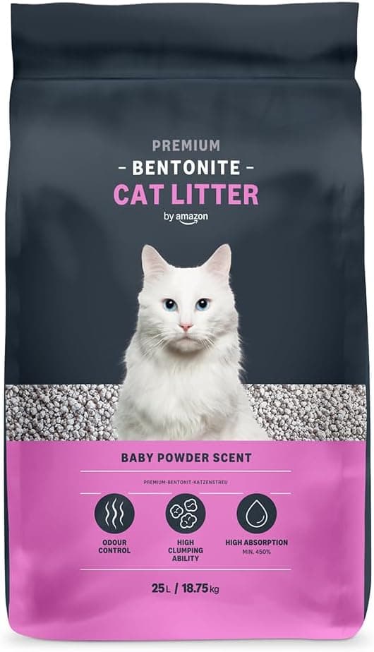 by Amazon Arenero Prémium de Bentonita con Aroma a Talco para Gatos, 25L (Paquete de 1) (Anteriormente Marca Lifelong, Mismo Producto)