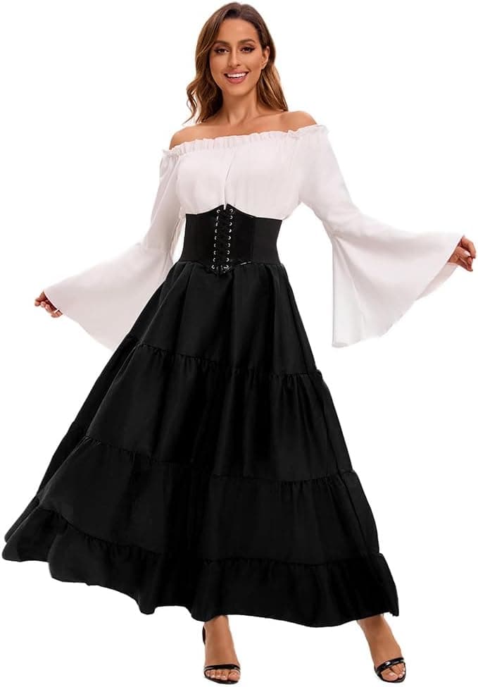 Feynman Vestido Medieval para Mujer con Mangas Trompeta, Estilo Medieval Victoriano, Vestido Largo renacentista, gótico. para Carnaval, Halloween, Fiestas de Princesas, Disfraz