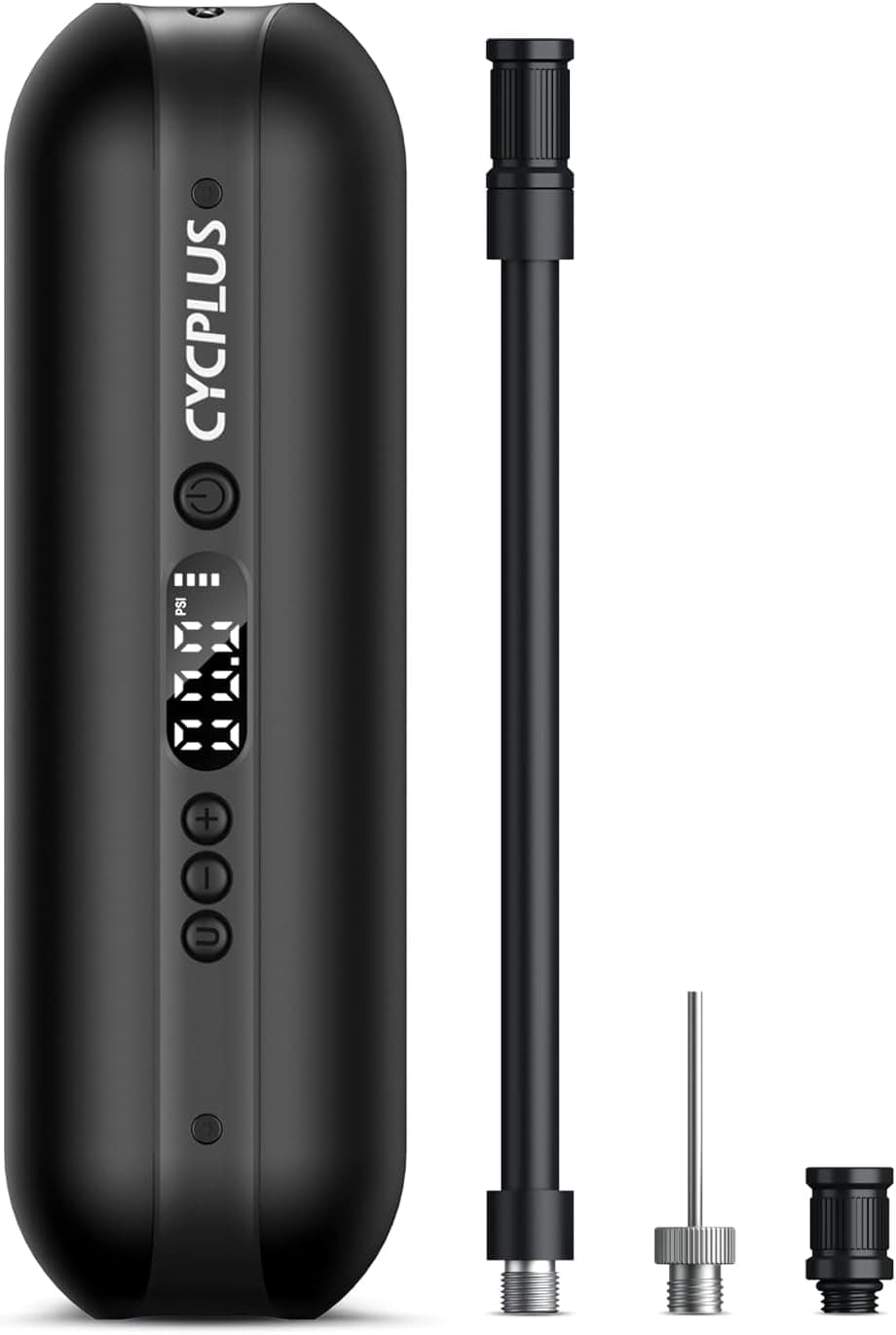 CYCPLUS Bomba de Aire I50PSI Compresor eléctrico portátil para Bicicleta Mini Bomba de neumáticos con indicador LED Digital LED luz Recargable Li-Ion 12V para Todas Las Bicicletas, Motocicletas y