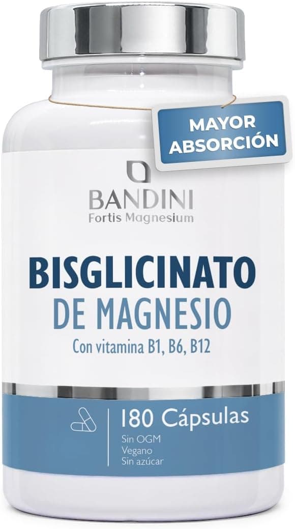 Bandini® Bisglicinato de Magnesio + Vitamina B1,B6 y B12, 180 cápsulas