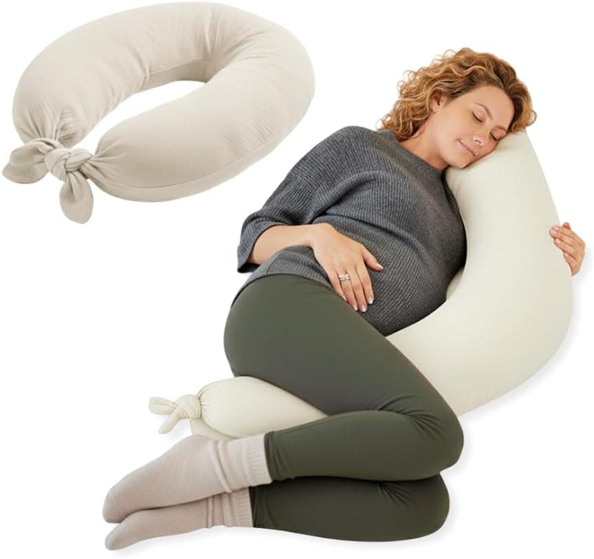 Jané Cojín de Lactancia XXL y Embarazo, Almohada para Dormir y Descanso, Funda 100% Algodón Muselina, Beige