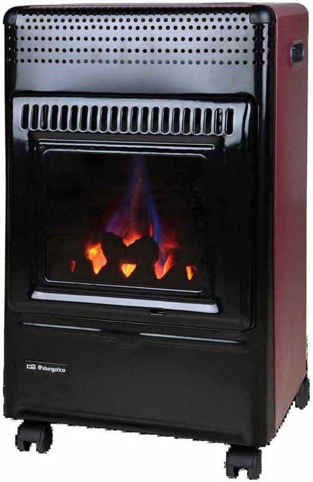 Orbegozo HBF 95 Estufa de gas butano, llama azul, triple sistema de seguridad, apta para gas butano y propano, 3500 W, clase de eficiencia energética A, analizador atmosférico, color negro/Burdeos
