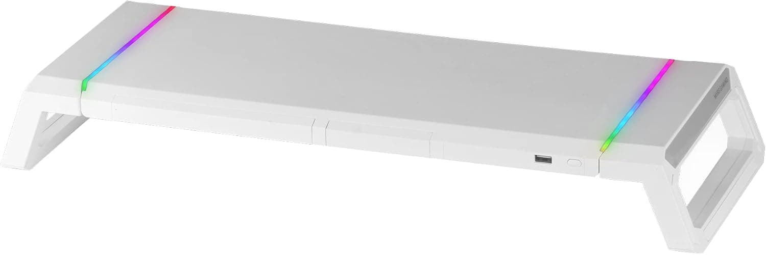 Mars Gaming MGS-ONE, Soporte Monitor RGB Chroma, Tamaño Ajustable 3 Posiciones, Soporte Smartphone y Tablet, Cajón Mulyifunción, USB 2.0 Frontal, Blanco