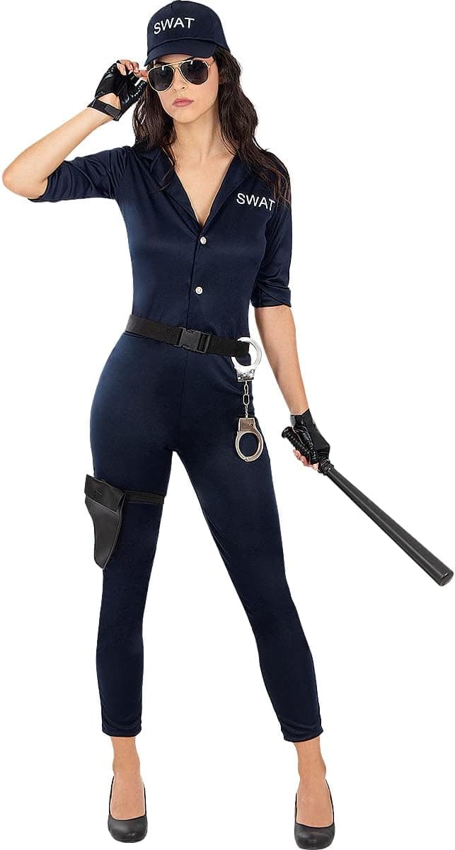 Funidelia | Disfraz de SWAT para mujer Guardia, Agente, FBI, disfraz de despedida de soltera - Disfraz para adultos y divertidos accesorios para Fiestas, Carnaval y Halloween - Talla S - Negro