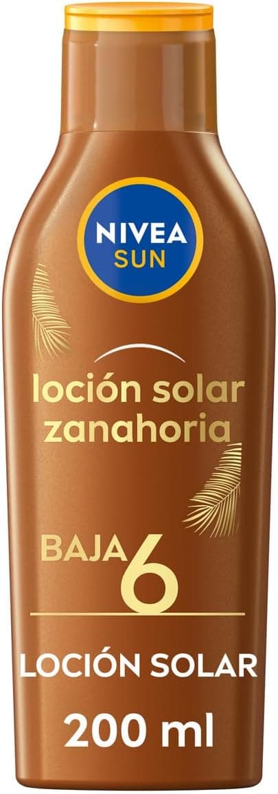 NIVEA SUN Leche Solar Zanahoria FP6 (1 x 200 ml), protección solar para un bronceado bonito y duradero, protector solar hidratante resistente al agua, crema bronceadora