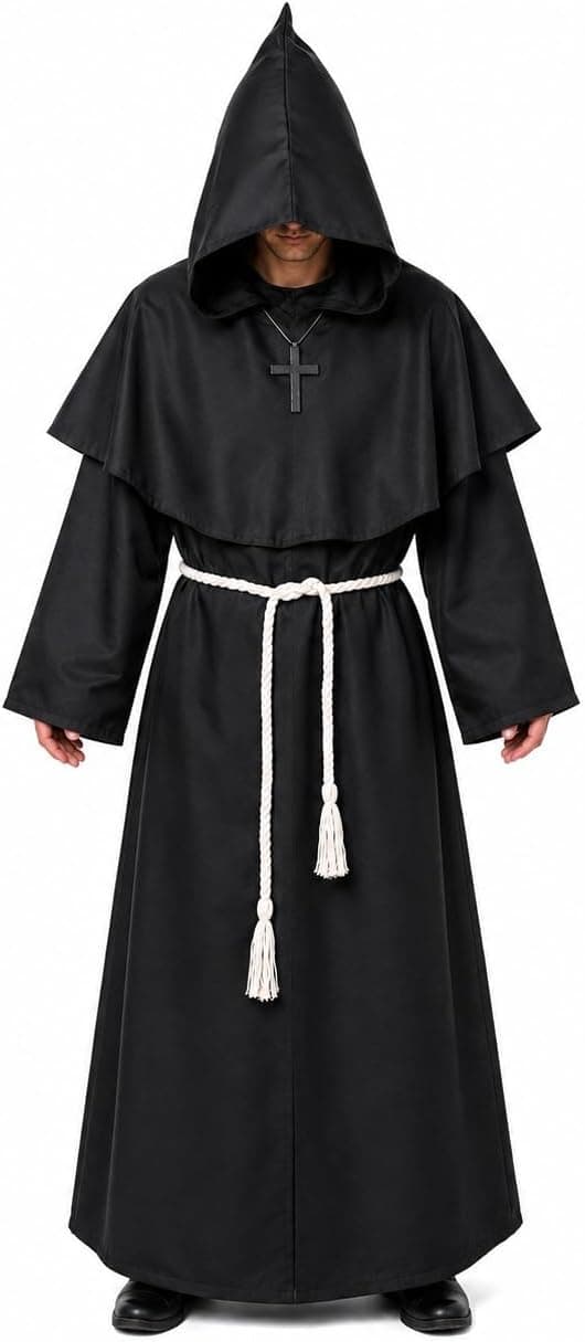 TK Gruppe Timo Klingler Disfraz de Halloween para adultos - Túnica negra para disfraz de monje, de la Parca, túnica medieval con capucha