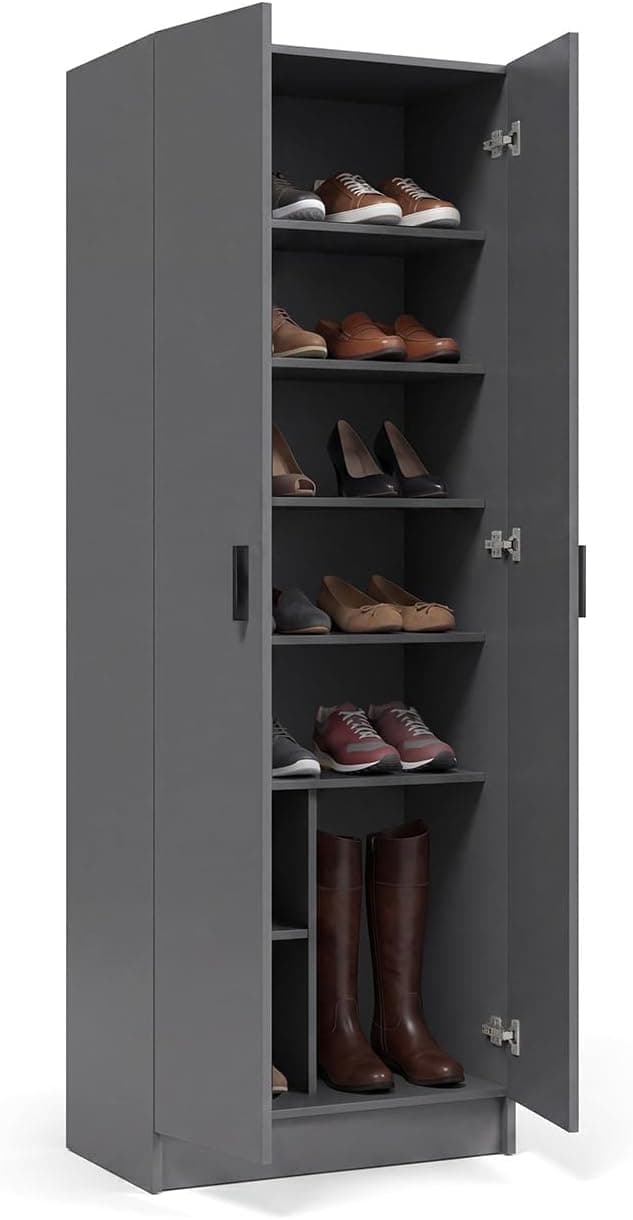 duehome | Armario Zapatero Multiusos, Armario Auxiliar, Modelo Multi Useful, Acabado en Color Gris Grafito, Medidas: 60 cm (Ancho) x 180 cm (Alto) x 37 cm (Fondo)