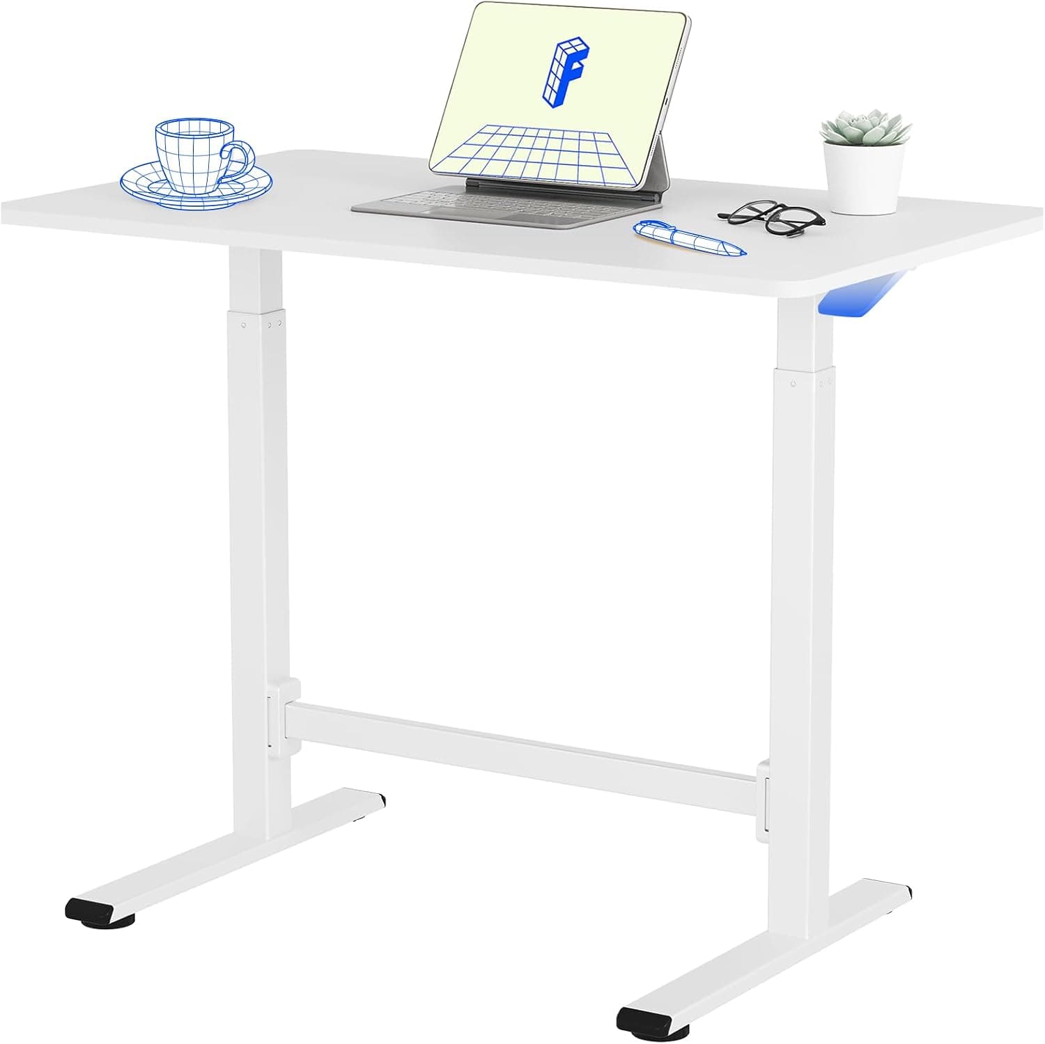 FLEXISPOT H7 Escritorio Elevable, Ajustable en Altura, Mediante Resorte de Gas de Doble Columna, 100x60cm,Tablero de Madera (Blanco+Blanco)