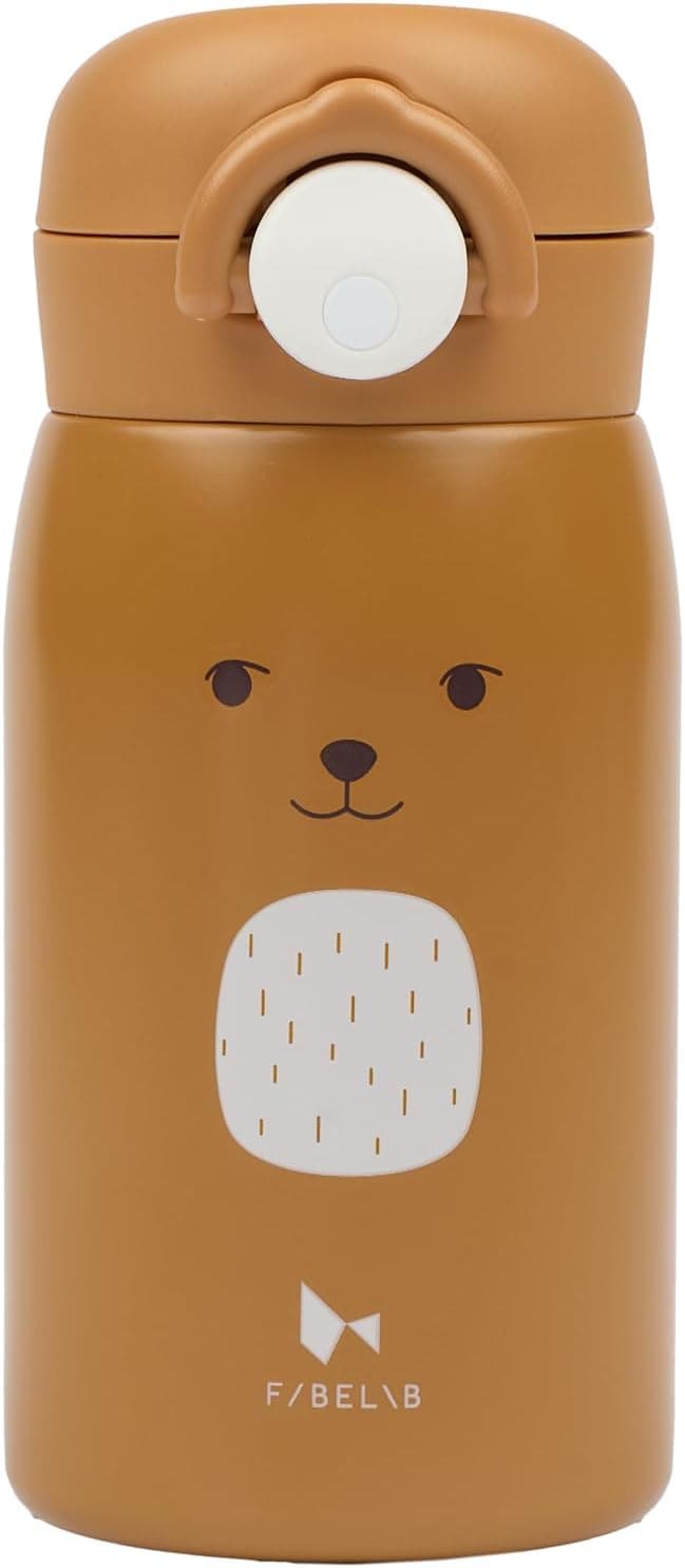 Fabelab Botella de Agua para Niños de 320 ml - Diseño de Oso, Acero Inoxidable, Sin BPA, a Prueba de Fugas