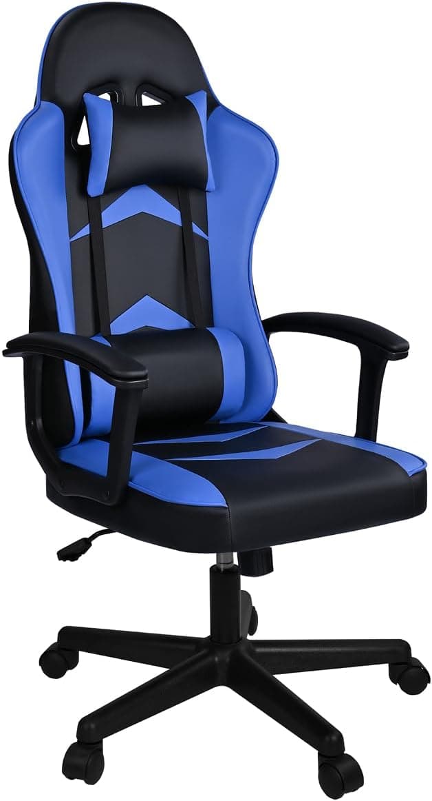 Silla Gaming Ergonómica Reclinable con Cojín Lumbar y Cervical | Respaldo Alto Acolchado | Altura ajustable | Ruedas Giratorias 360° y Reposabrazos | Ideal Ordenador, Oficina, Videojuego o Escritorio