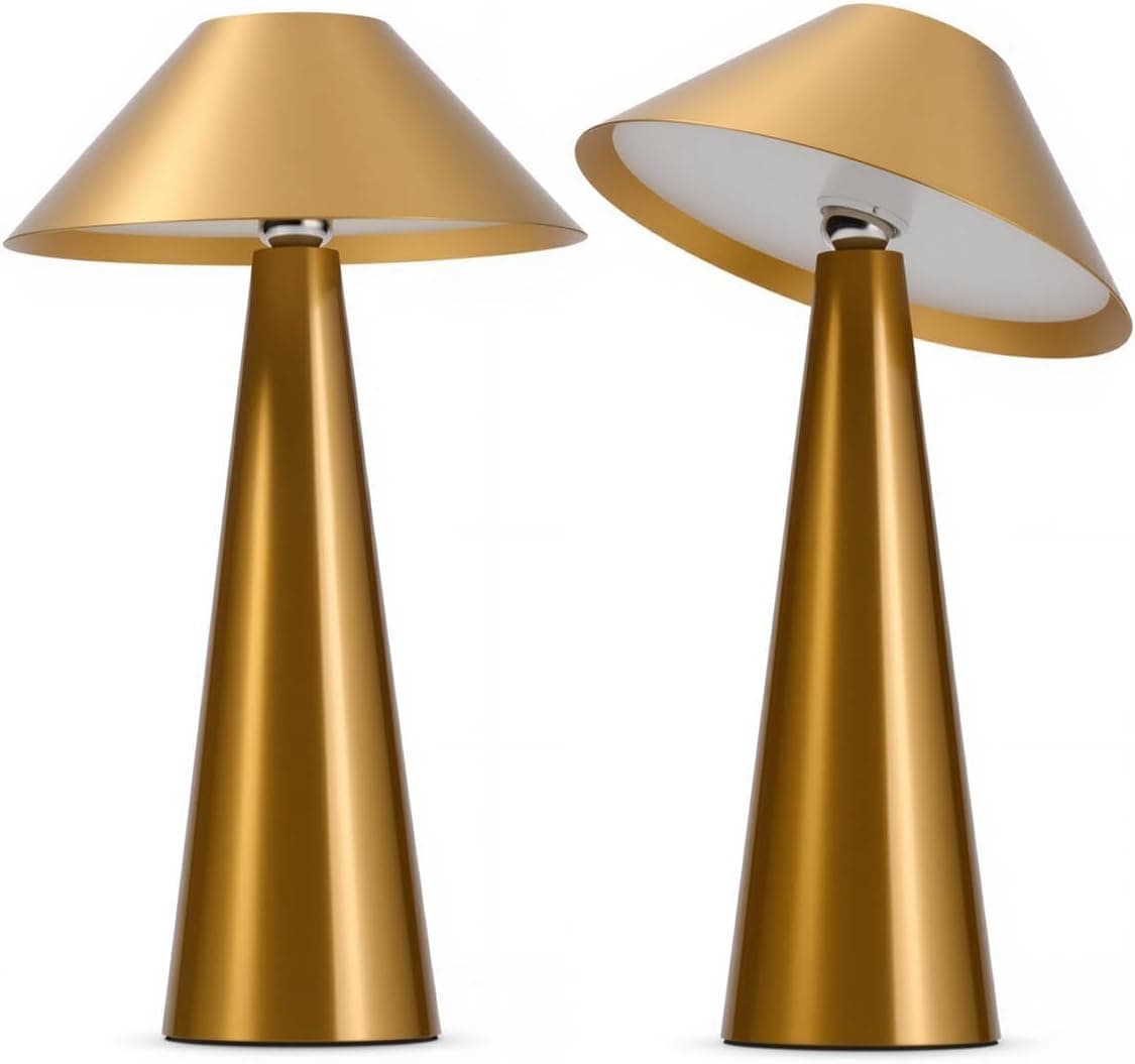 Bojim 2 Piezas Lamparas de Mesita de Noche Mesa Sin Cable, Lámparas Magnetic LED Recargable con USB Inalambrica, Lamps Luz Tactil Table de Bateria, Candeeiro para Exterior Portatil Interior, IP54, Oro