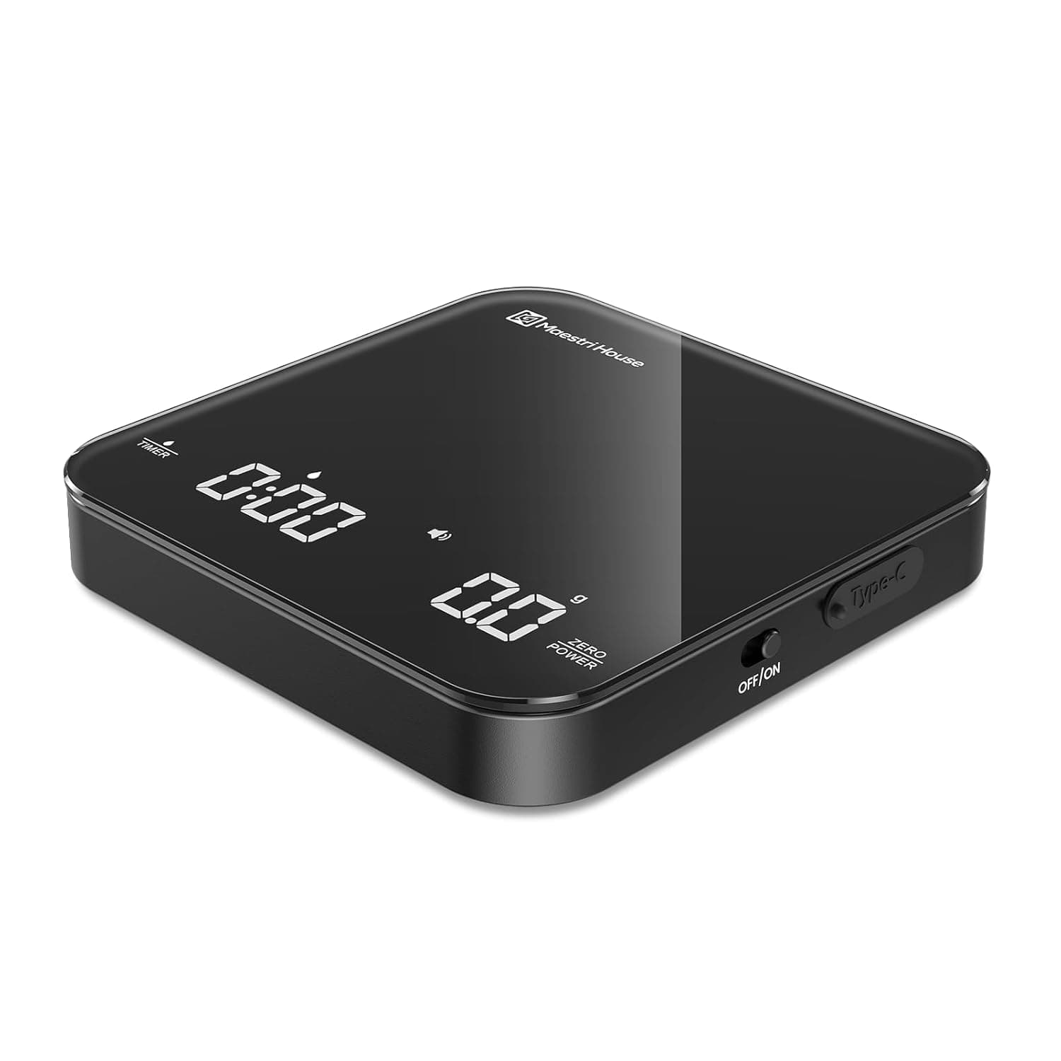 Báscula de Café Mini Recargable con Temporizador, Maestri House, Precisión 0.1g/2kg, para Espresso y Café de Filtro, Báscula Digital Portátil con Cronometraje Automático-Negro