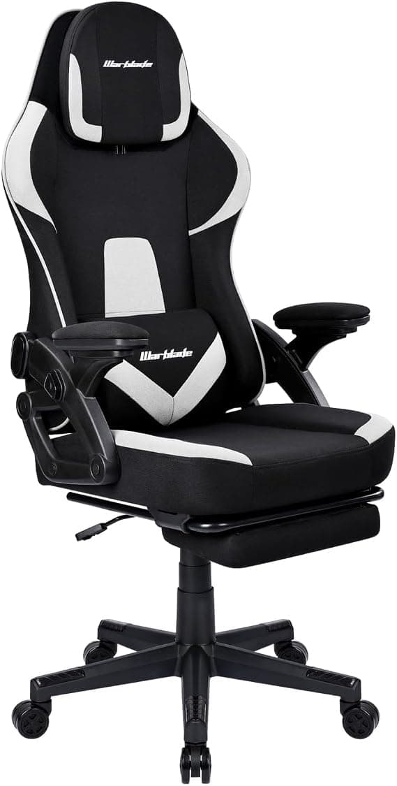 T-LOVENDO.ES Silla Gamer Gaming Profesional, Ergonómica, de Tela Transpirable y Antimanchas, Reposabrazos Abatibles, con Reposapiés. para Adultos. Altura Regulable y Respaldo Abatible.