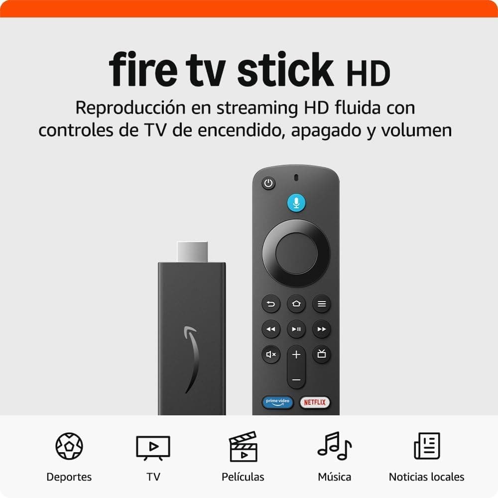 Reacondicionado Certificado Amazon Fire TV Stick HD (Última generación), con TV en directo gratuita, mando por voz Alexa, controles de Hogar digital y reproducción en streaming HD