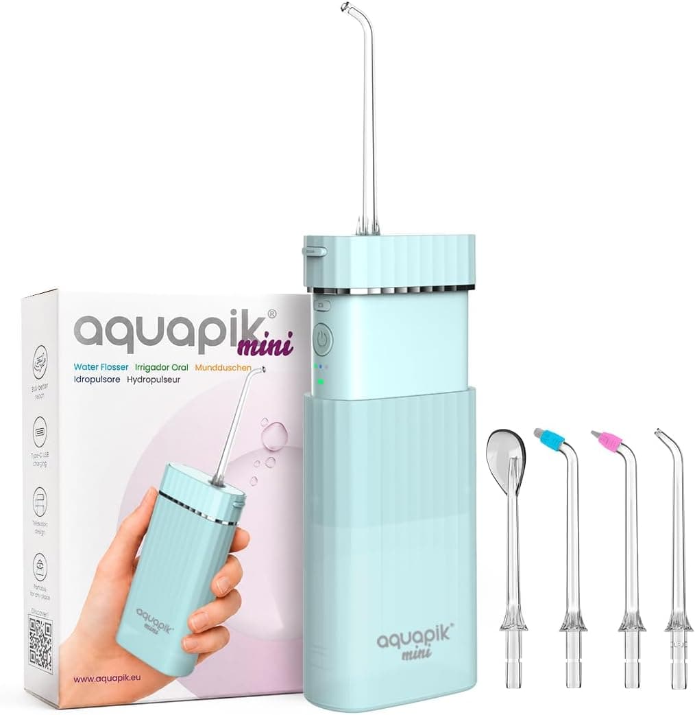 Aquapik® Mini Irrigador Dental Portátil 200 ml USB-C 3 Modos IPX8 Portátil.
