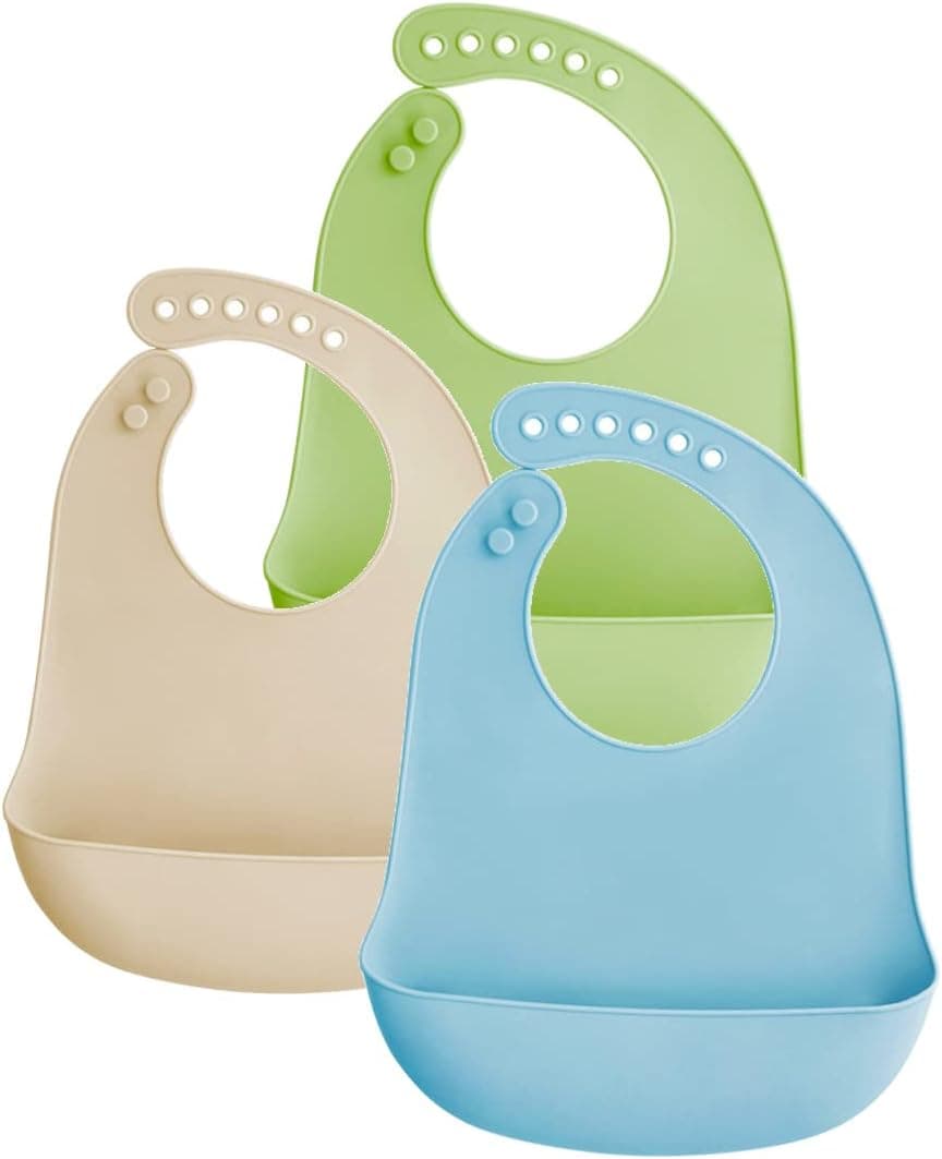 SLOSH Baberos Silicona Bebé Impermeables Flexible Suave de 6 Meses a 6 Años 1 año 2 años Grande Ajustable para Niño Unisex