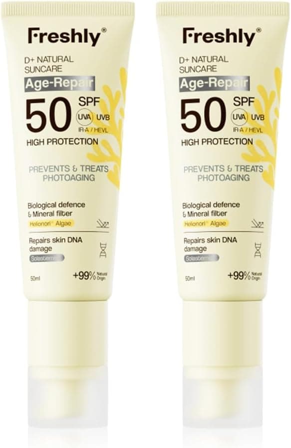 Freshly | Fotoprotector Antiarrugas Natural SPF 50+ | Crema Solar Facial Mineral | con Filtros Minerales y Activos Antioxidantes (2 Pack)