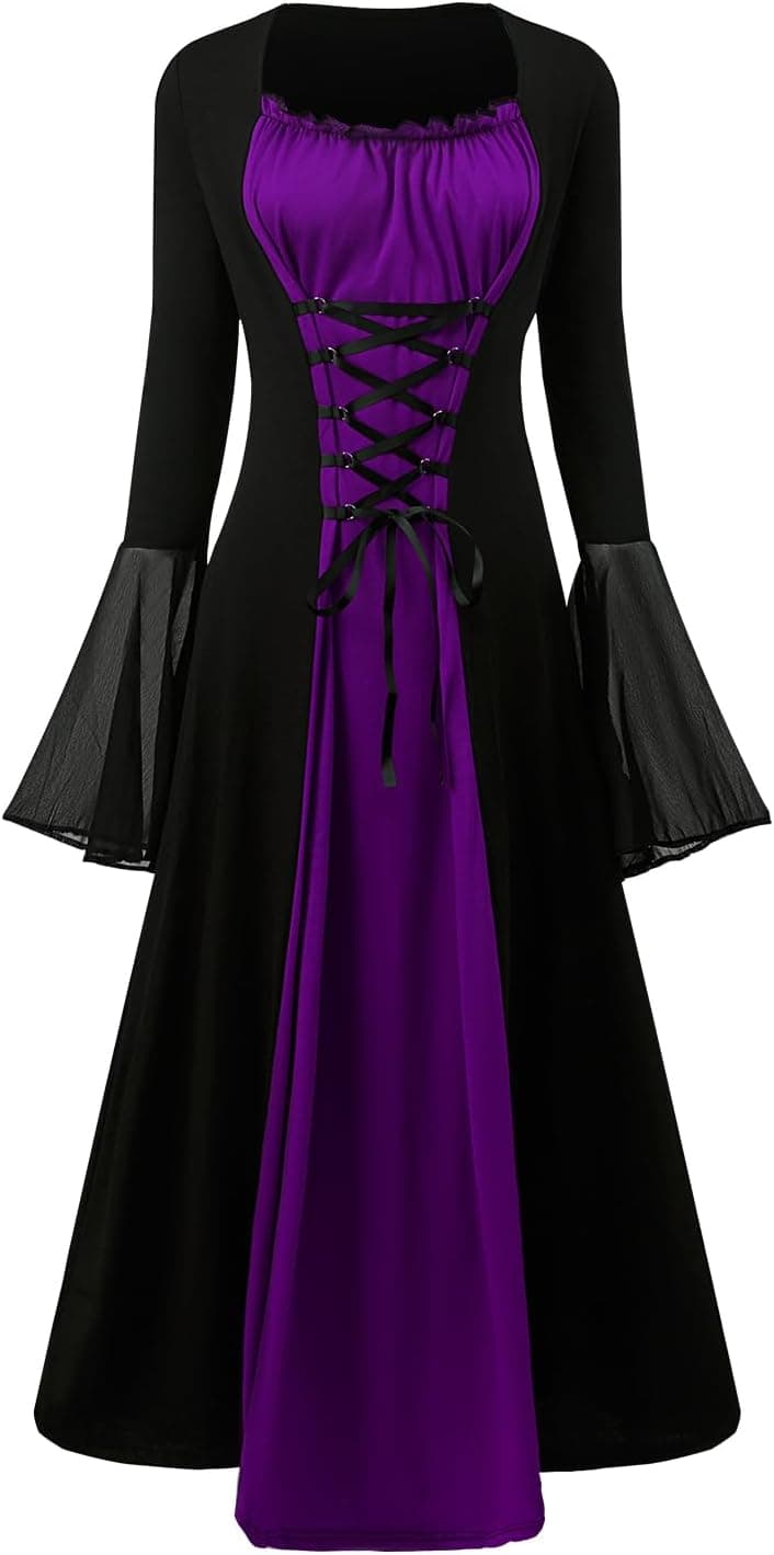 Disfraz renacentista para mujer, vestido medieval con mangas de trompeta, vestido gótico, para mujer, ropa medieval, para Halloween, carnaval