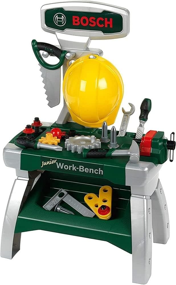 Theo Klein 8612 Bosch Junior Workbench 2 I Incl Helmet , Vice , Tools , Strips of Wood , Nails , Screws and Nuts I Toy for Children Aged 2 years and up