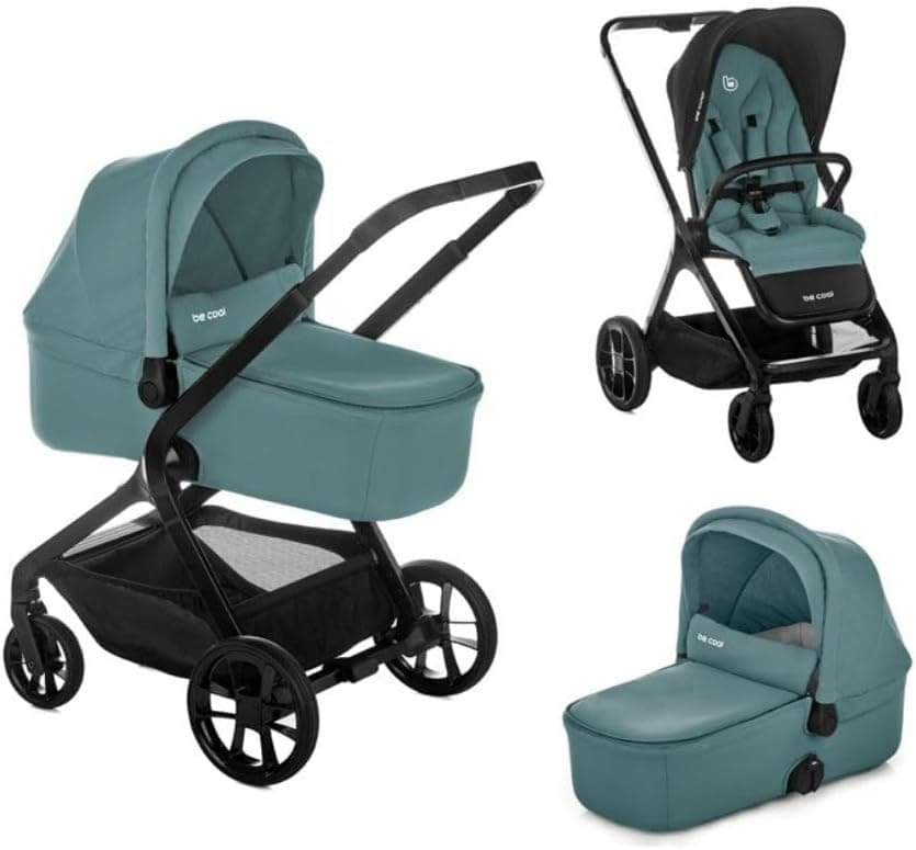Be Cool Kombo, Cochecito Bebé 2 Piezas con Capazo Rígido Elevable y Silla de Paseo Reversible, Plegado con una Mano, Desde el Nacimiento hasta 22 kg, Azul