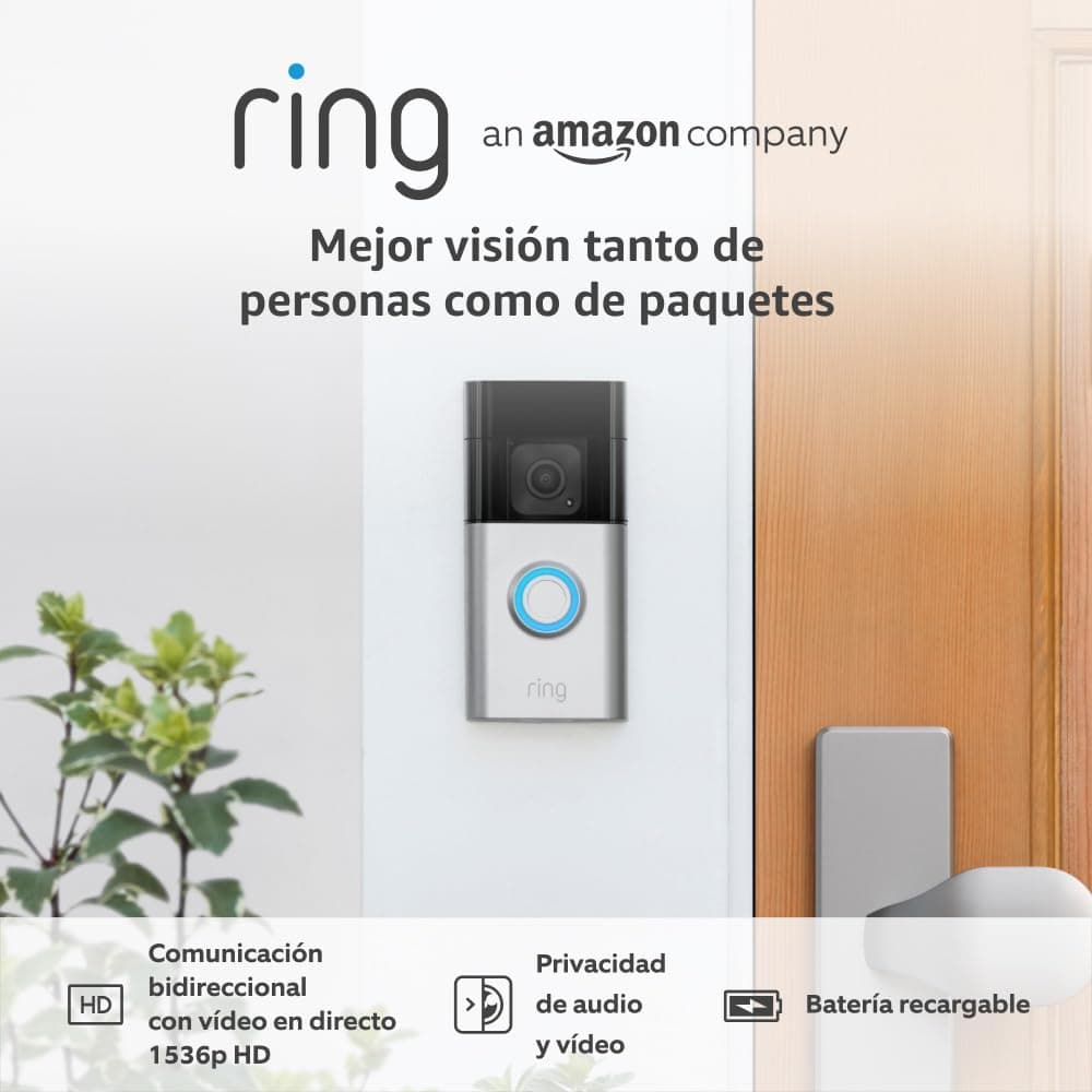 Ring Videotimbre Plus con batería (Última generación) | Battery Video Doorbell Plus | Videotimbre inalámbrico con cámara 1536p HD, batería recargable | Fácil de instalar por cuenta propia (5 min.)