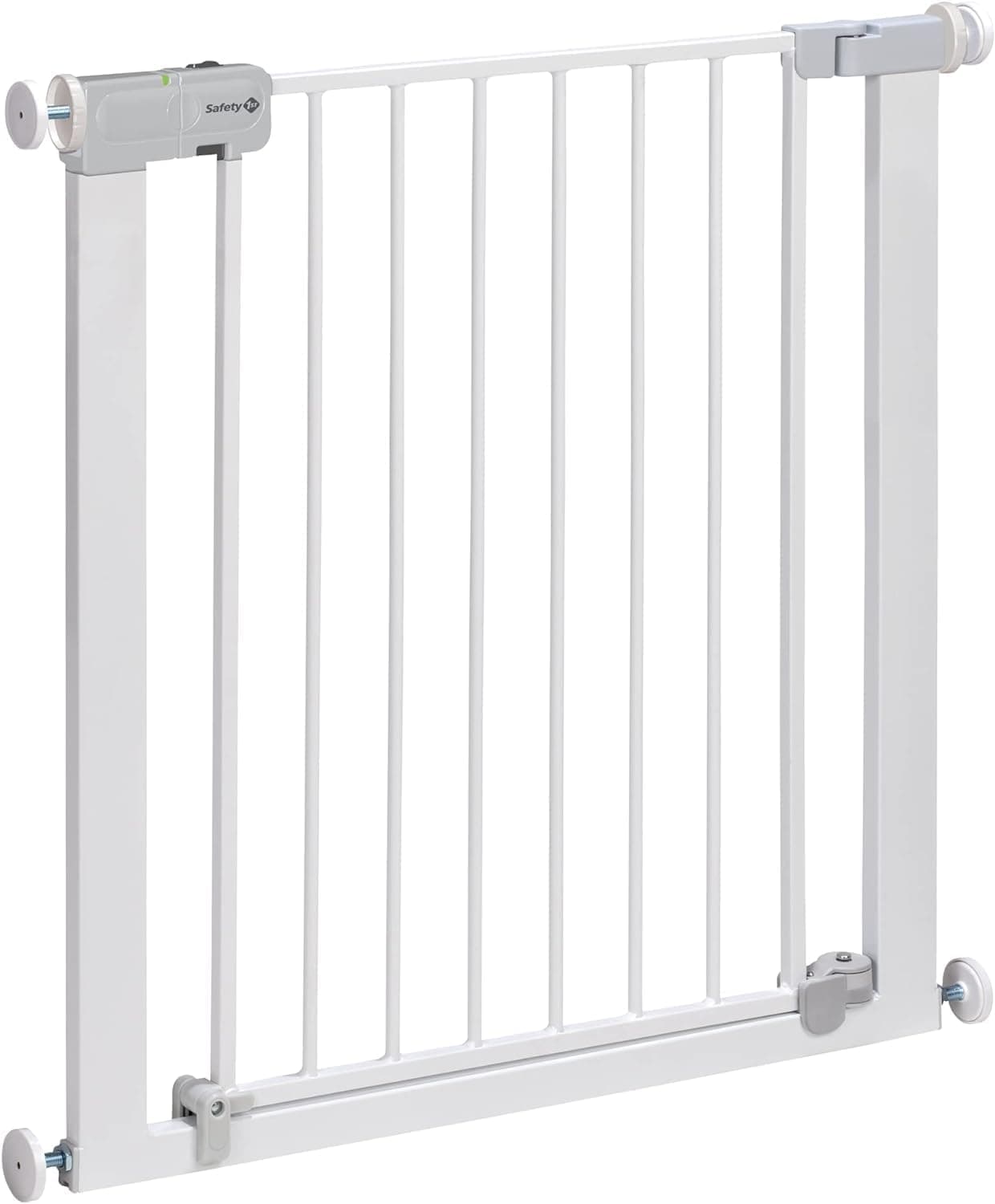Safety 1st Auto Close, Barrera Seguridad Niños Escalera a Presión, 73–80cm (máx. 136cm), Valla Seguridad Infantil Automática, Apertura Una Mano, Sin Tornillos (Sin Taladros), Doble Bloqueo, Blanca