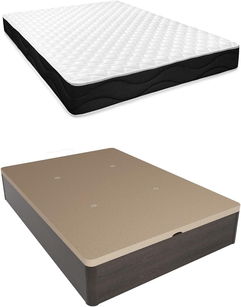 Homey - Pack Colchón Viscoelástico Sleep Pro Reversible + Canapé Madera Abatible Gran Capacidad | Color Wengué 135 x 200