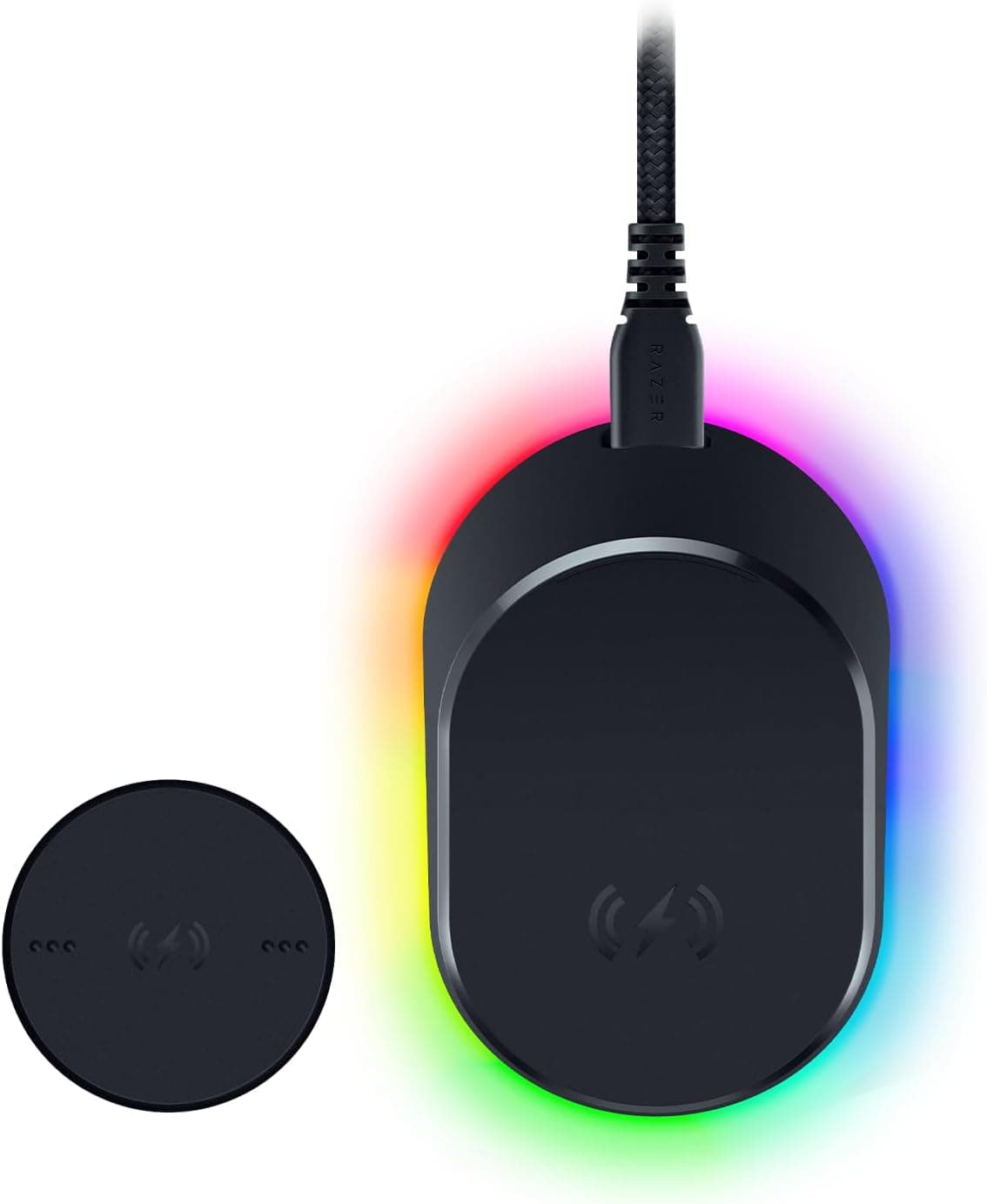 Razer Mouse Dock Pro & Charging Puck - Base de carga inalámbrica magnética & módulo para ratones compatibles, Hyperspeed 8K, iluminación 8 RGB Chroma) Negro