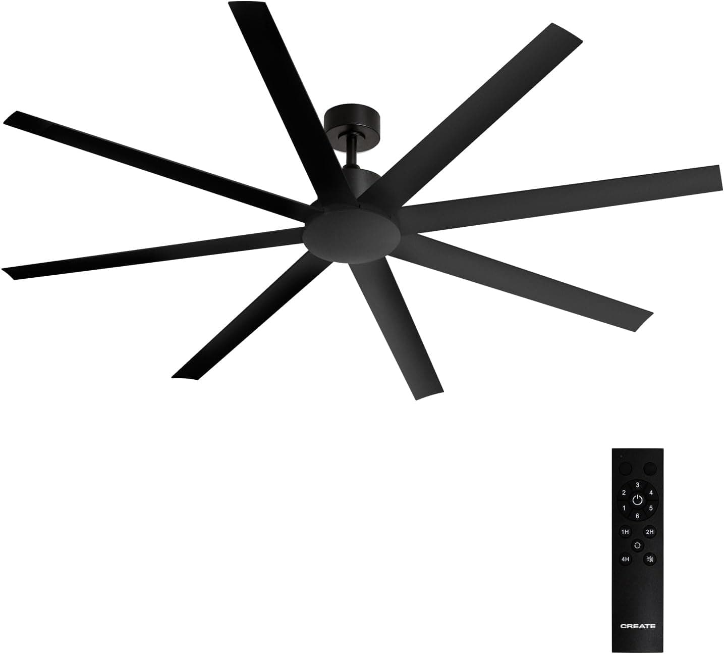 CREATE / WIND INDUSTRIAL XXL/Ventilador de techo negro con mando / 40W, Silencioso, Ø183 cm, 6 velocidades, programable, función verano-invierno