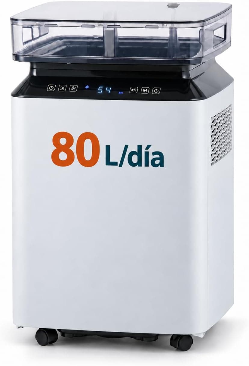 Kalopsia Deshumidificador de Humedad Eléctrico: 80L/Día Automático | Tanque 8L + Bomba 5M Continuo | Silencioso 46dB 170m² | Secado Ropa | Habitación Baño Sótano Trastero Casa Industrial