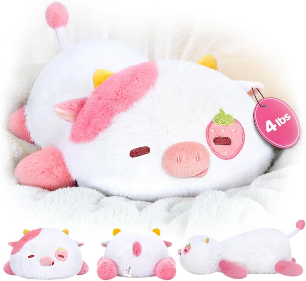 Mewaii Peluche Vaca Fresa Tumbada con Peso 1,8 kg, 58cm