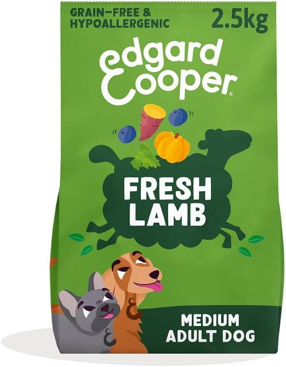 Edgard & Cooper Pienso Para Perros Adultos Medianos, Cordero Fresco (2.5kg), Comida Perro Seca Sin Cereales, Hipoalergénica, Ingredientes Naturales, Con equilibrio de fibra añadido