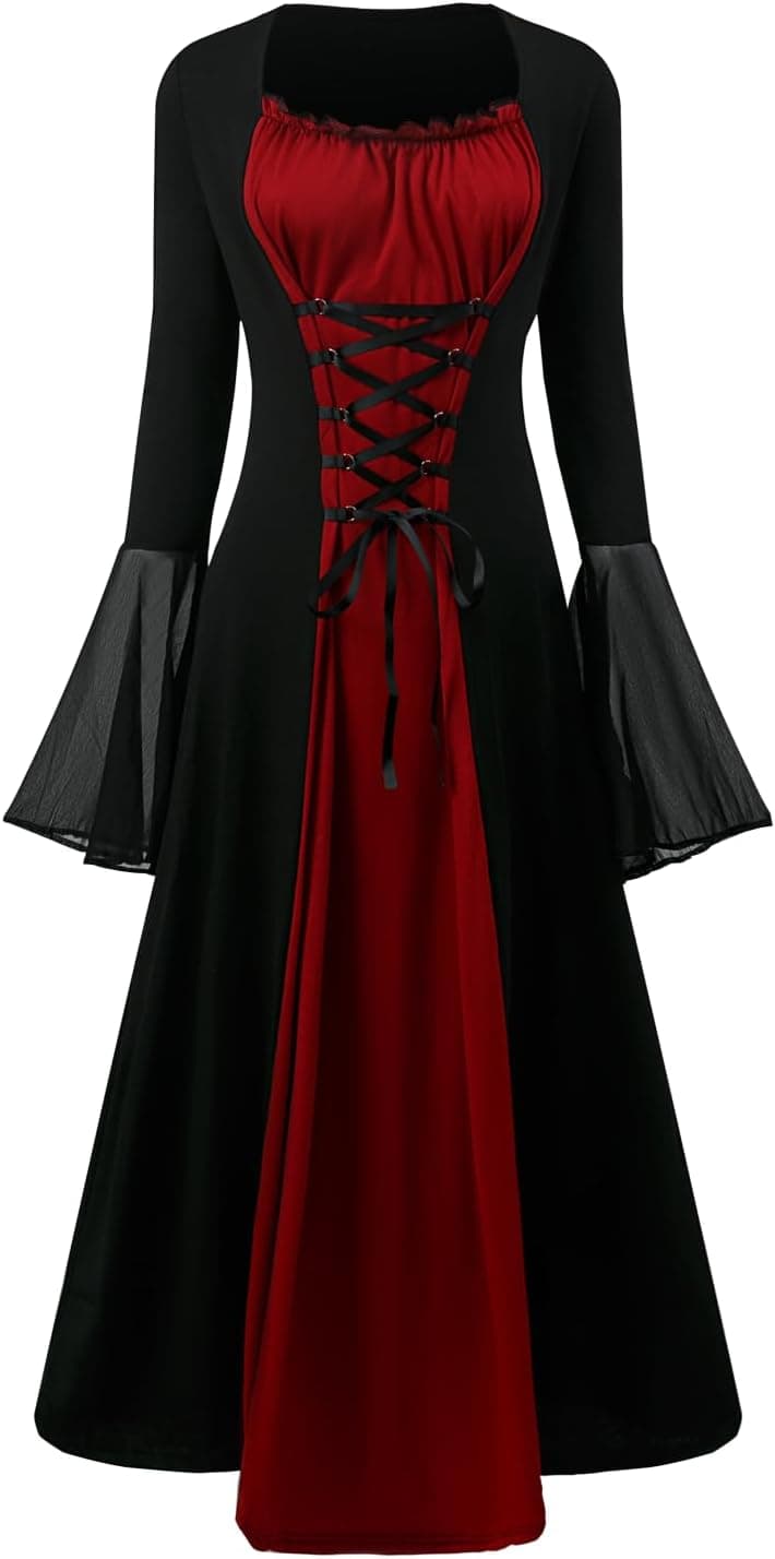 Disfraz renacentista para mujer, vestido medieval con mangas de trompeta, vestido gótico, para mujer, ropa medieval, para Halloween, carnaval