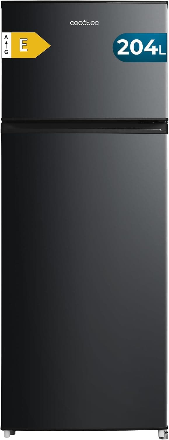 Cecotec Frigorífico Combi Compacto Bolero CoolMarket 2D 204 Black E, 204L, 143 cm de Alto, 55 cm de Ancho, Clase E, Silencioso, Iluminación LED, Compresor Inverter Plus, Tecnología Cíclica, Negro