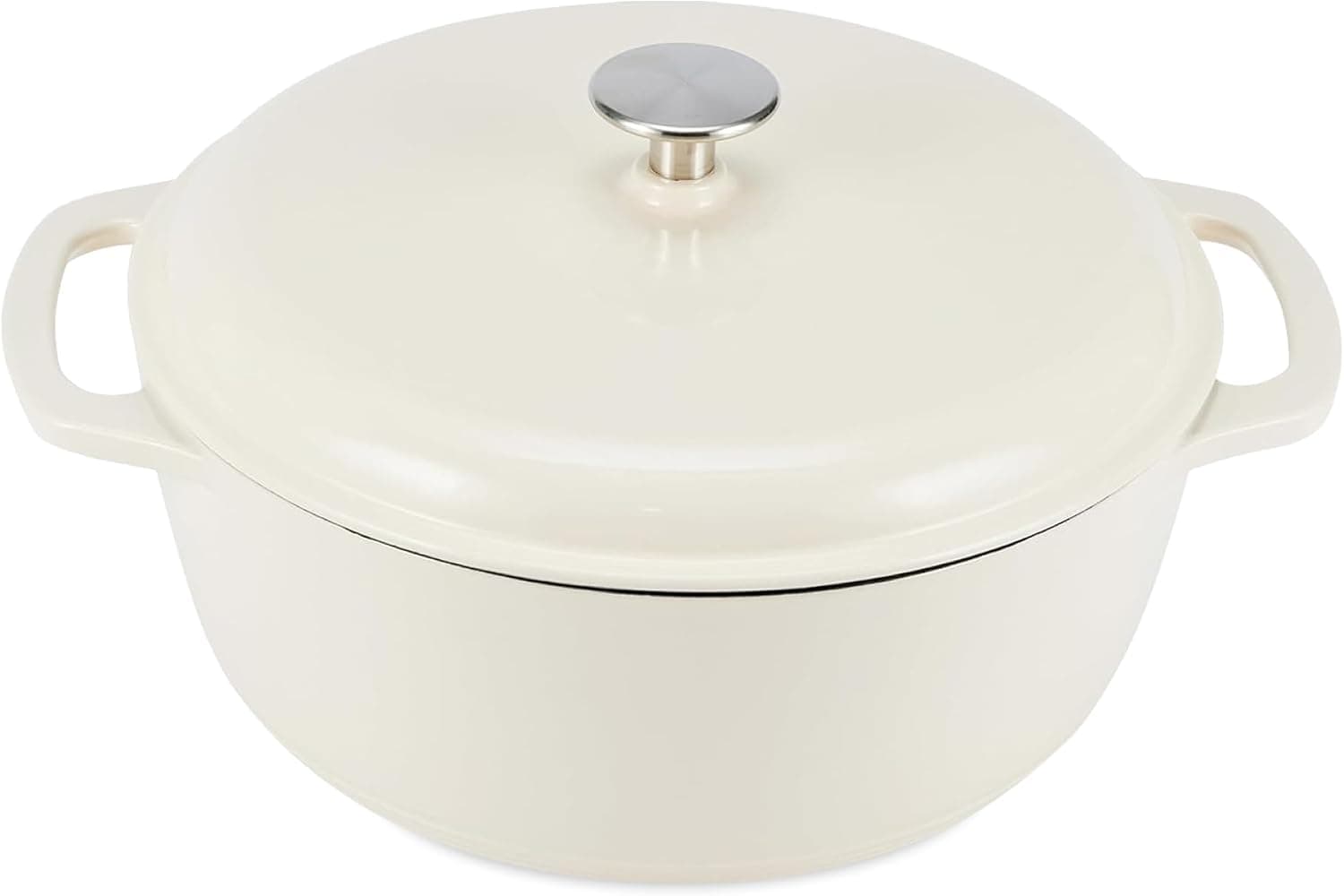 Amazon Basics Cazuela Redonda de Hierro Fundido Esmaltado con Tapa, 5,7 L, Blanco