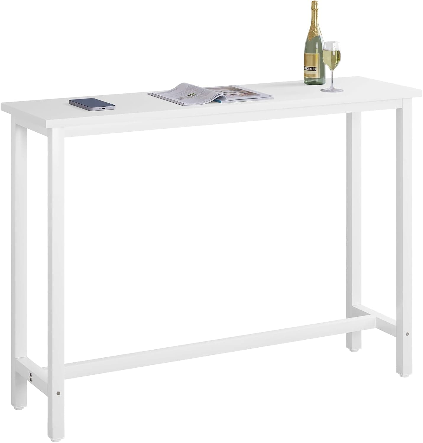 WOLTU Mesa de Bar de Bistro de Comedor con Estructura de Metal, 140x40x100cm (WxDxH) Blanco