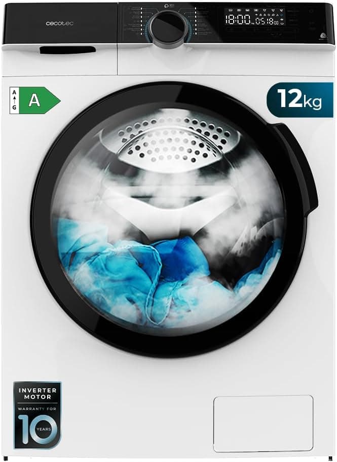Cecotec Lavadora 12Kg de Carga Fronta Bolero DressCode 121000 A. 2000W, 1400 rpm Máximas Regulables, Certificación WoolMark, 14 Programas, Bajo Consumo, Limpieza Automática del Tambor