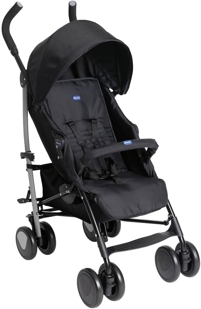 Chicco Echo Lite, Silla de Paseo Bebé Ligera, 0+ Meses-22 Kg, Respaldo Reclinable en 4 Posiciones, Asiento Espacioso, Paragolpes, Cierre Paraguas, Frenos Gemelos y Ruedas Delanteras Giratorias, Negro