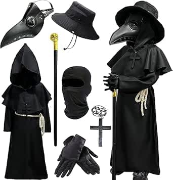 Disfraz Halloween Niño,Disfraces Halloween Niño Medieval Con Bastón Clásico, CinturóN, Collar Con Cruz, Máscara De Cuero Y Gorro - Conjunto De Disfraces Niños